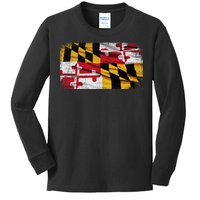 Vintage Maryland Flag Kids Long Sleeve Shirt