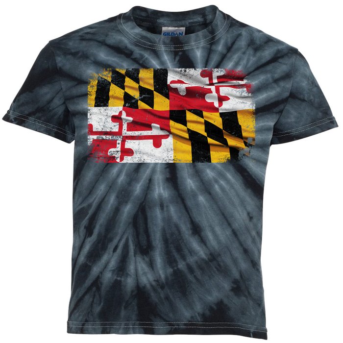 Vintage Maryland Flag Kids Tie-Dye T-Shirt