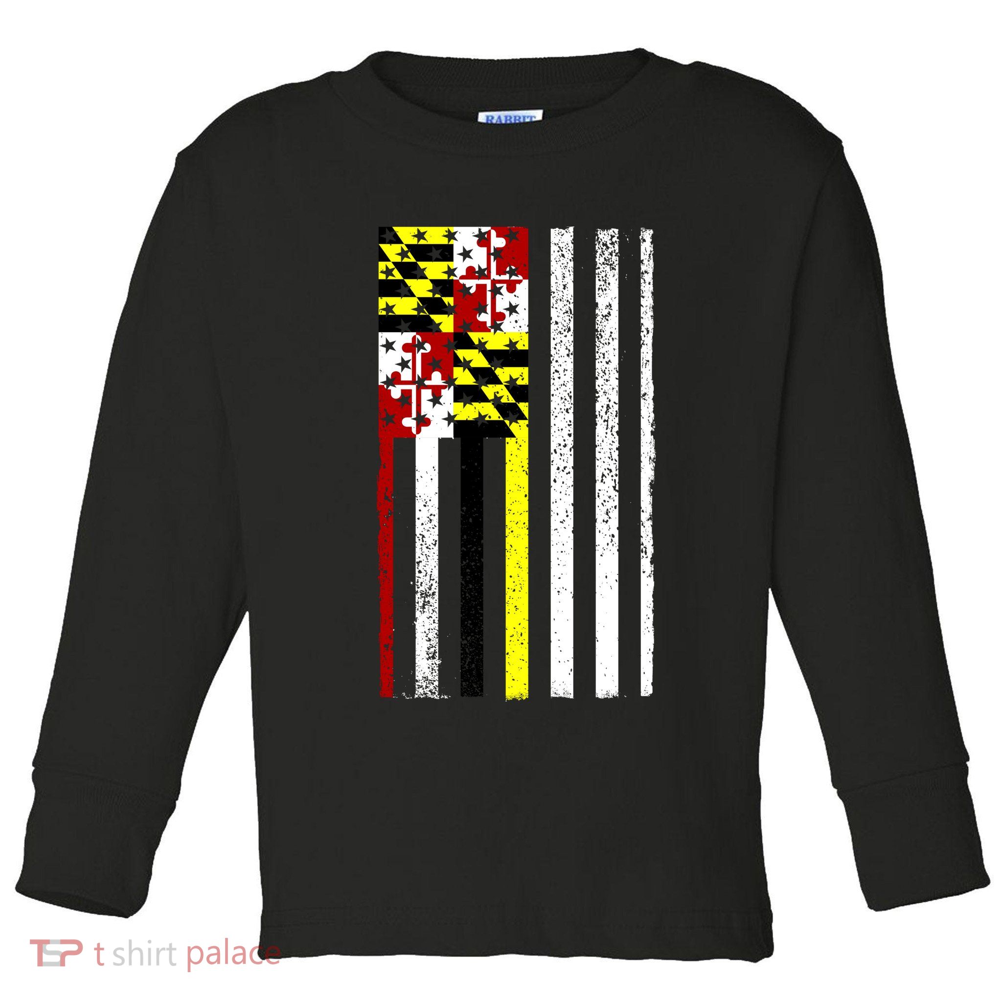 Vintage Maryland State American Flag Toddler Long Sleeve Shirt