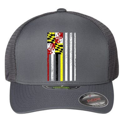 Vintage Maryland State American Flag Flexfit Unipanel Trucker Cap