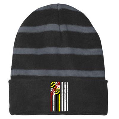 Vintage Maryland State American Flag Striped Beanie with Solid Band