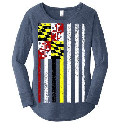 Vintage Maryland State American Flag Women's Perfect Tri Tunic Long Sleeve Shirt