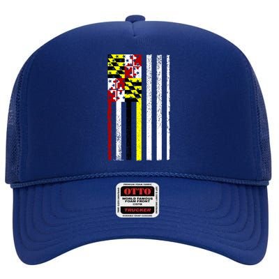 Vintage Maryland State American Flag High Crown Mesh Back Trucker Hat