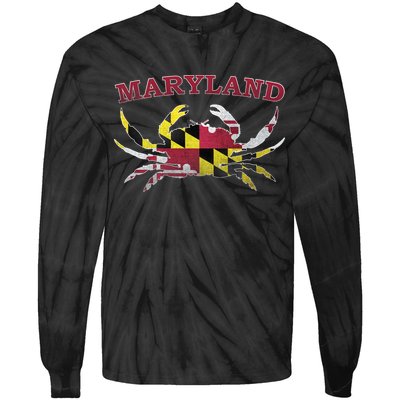 Vintage Maryland State Blue Crab Pride Flag  Tie-Dye Long Sleeve Shirt