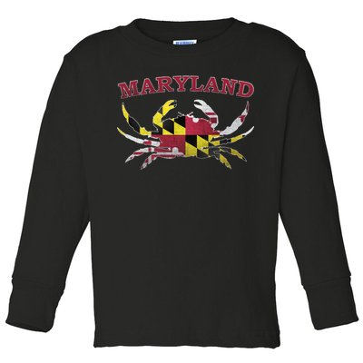 Vintage Maryland State Blue Crab Pride Flag  Toddler Long Sleeve Shirt