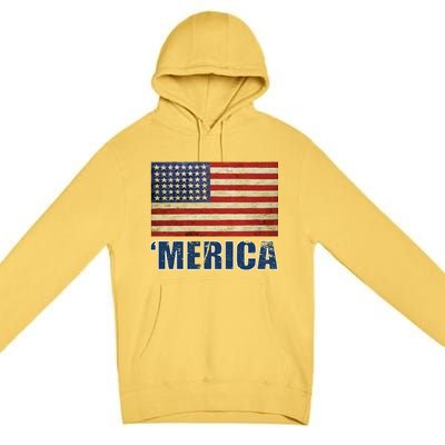 Vintage Merica Flag Premium Pullover Hoodie