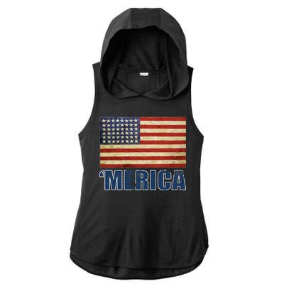 Vintage Merica Flag Ladies PosiCharge Tri-Blend Wicking Draft Hoodie Tank