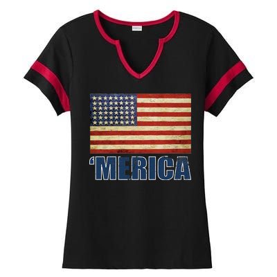 Vintage Merica Flag Ladies Halftime Notch Neck Tee