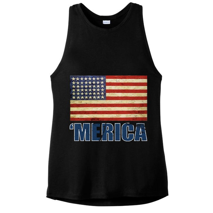 Vintage Merica Flag Ladies PosiCharge Tri-Blend Wicking Tank