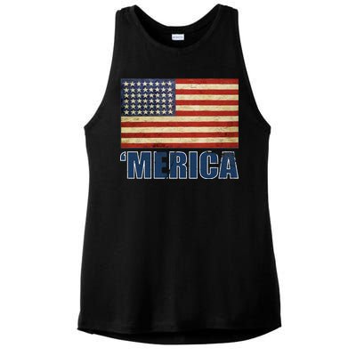 Vintage Merica Flag Ladies PosiCharge Tri-Blend Wicking Tank