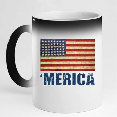 Vintage Merica Flag 11oz Black Color Changing Mug