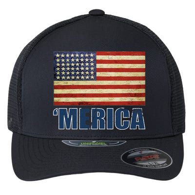 Vintage Merica Flag Flexfit Unipanel Trucker Cap