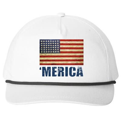 Vintage Merica Flag Snapback Five-Panel Rope Hat