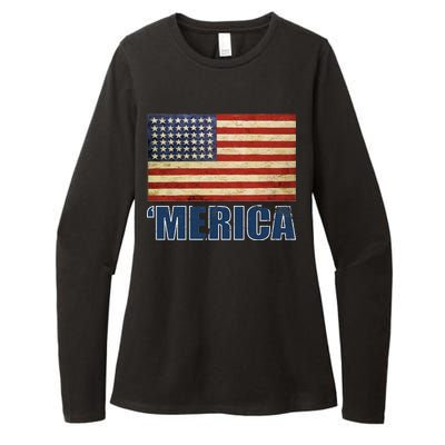 Vintage Merica Flag Womens CVC Long Sleeve Shirt