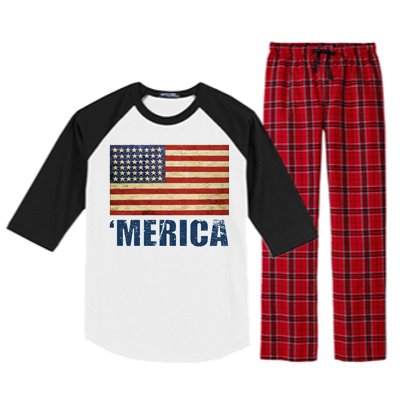 Vintage Merica Flag Raglan Sleeve Pajama Set