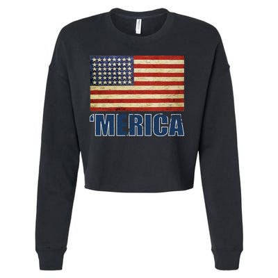 Vintage Merica Flag Cropped Pullover Crew