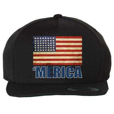 Vintage Merica Flag Wool Snapback Cap