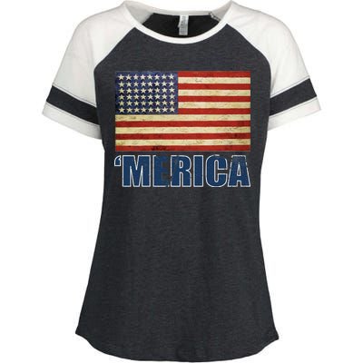 Vintage Merica Flag Enza Ladies Jersey Colorblock Tee