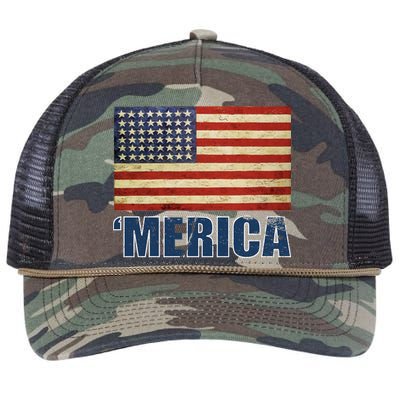 Vintage Merica Flag Retro Rope Trucker Hat Cap