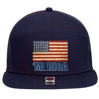 Vintage Merica Flag 7 Panel Mesh Trucker Snapback Hat