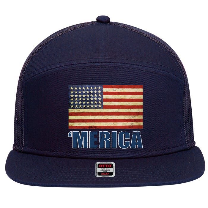 Vintage Merica Flag 7 Panel Mesh Trucker Snapback Hat