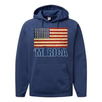 Vintage Merica Flag Performance Fleece Hoodie