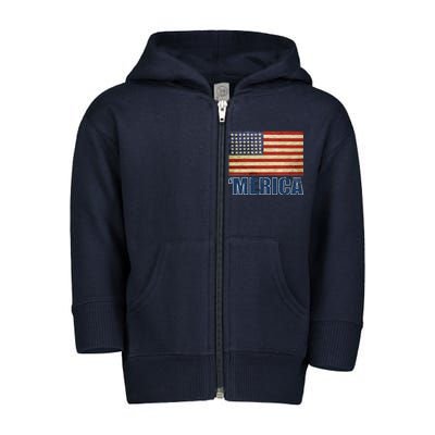 Vintage Merica Flag Toddler Zip Fleece Hoodie