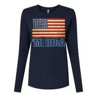 Vintage Merica Flag Womens Cotton Relaxed Long Sleeve T-Shirt