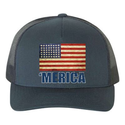 Vintage Merica Flag Yupoong Adult 5-Panel Trucker Hat