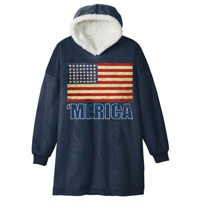 Vintage Merica Flag Hooded Wearable Blanket