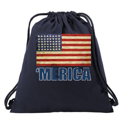 Vintage Merica Flag Drawstring Bag