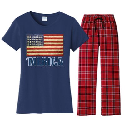 Vintage Merica Flag Women's Flannel Pajama Set