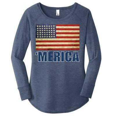 Vintage Merica Flag Women's Perfect Tri Tunic Long Sleeve Shirt