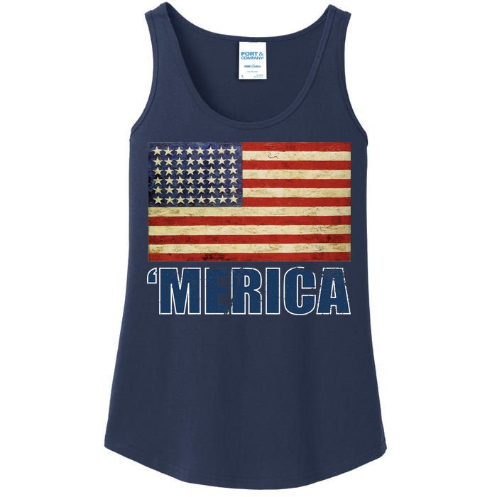 Vintage Merica Flag Ladies Essential Tank