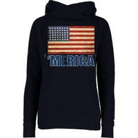 Vintage Merica Flag Womens Funnel Neck Pullover Hood