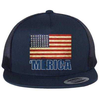 Vintage Merica Flag Flat Bill Trucker Hat