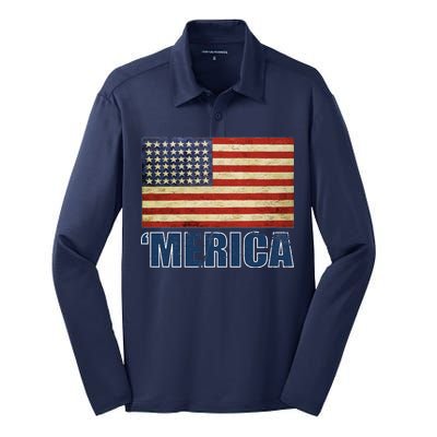 Vintage Merica Flag Silk Touch Performance Long Sleeve Polo