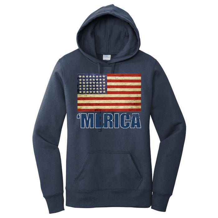 Vintage Merica Flag Women's Pullover Hoodie