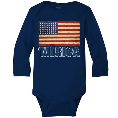 Vintage Merica Flag Baby Long Sleeve Bodysuit