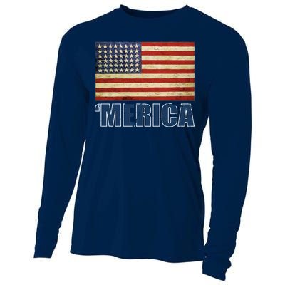 Vintage Merica Flag Cooling Performance Long Sleeve Crew