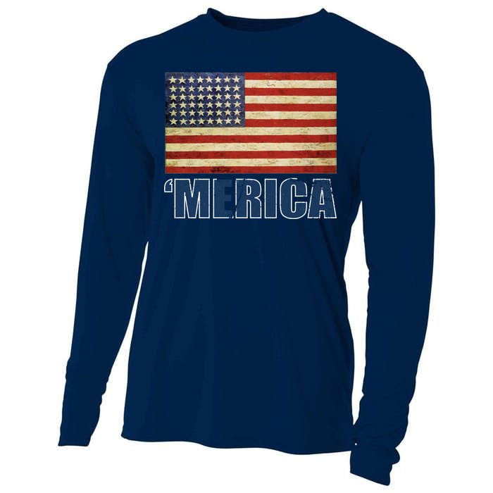 Vintage Merica Flag Cooling Performance Long Sleeve Crew