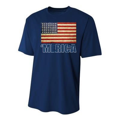 Vintage Merica Flag Youth Performance Sprint T-Shirt