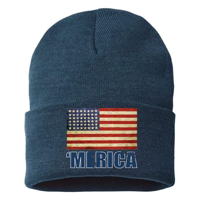 Vintage Merica Flag Sustainable Knit Beanie