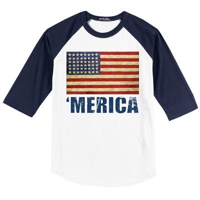 Vintage Merica Flag Baseball Sleeve Shirt