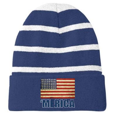 Vintage Merica Flag Striped Beanie with Solid Band