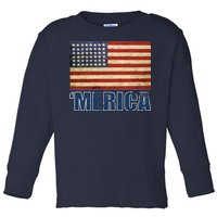 Vintage Merica Flag Toddler Long Sleeve Shirt