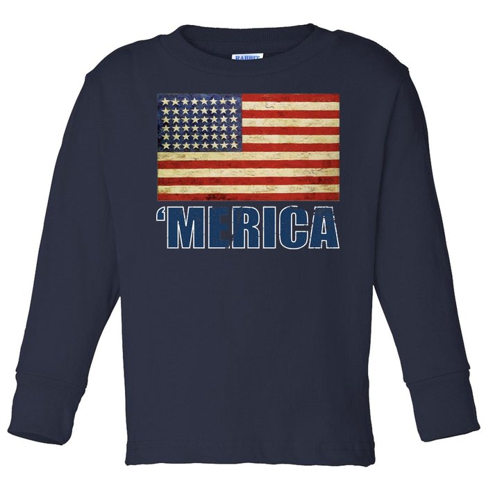 Vintage Merica Flag Toddler Long Sleeve Shirt