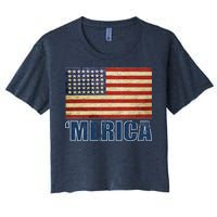 Vintage Merica Flag Women's Crop Top Tee