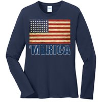 Vintage Merica Flag Ladies Long Sleeve Shirt