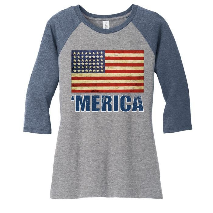 Vintage Merica Flag Women's Tri-Blend 3/4-Sleeve Raglan Shirt